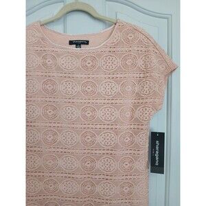 SHARAGANO Womens Size 6 Pink Lace Overlay Short Sleeve Boat Neck Shift Dress NWT